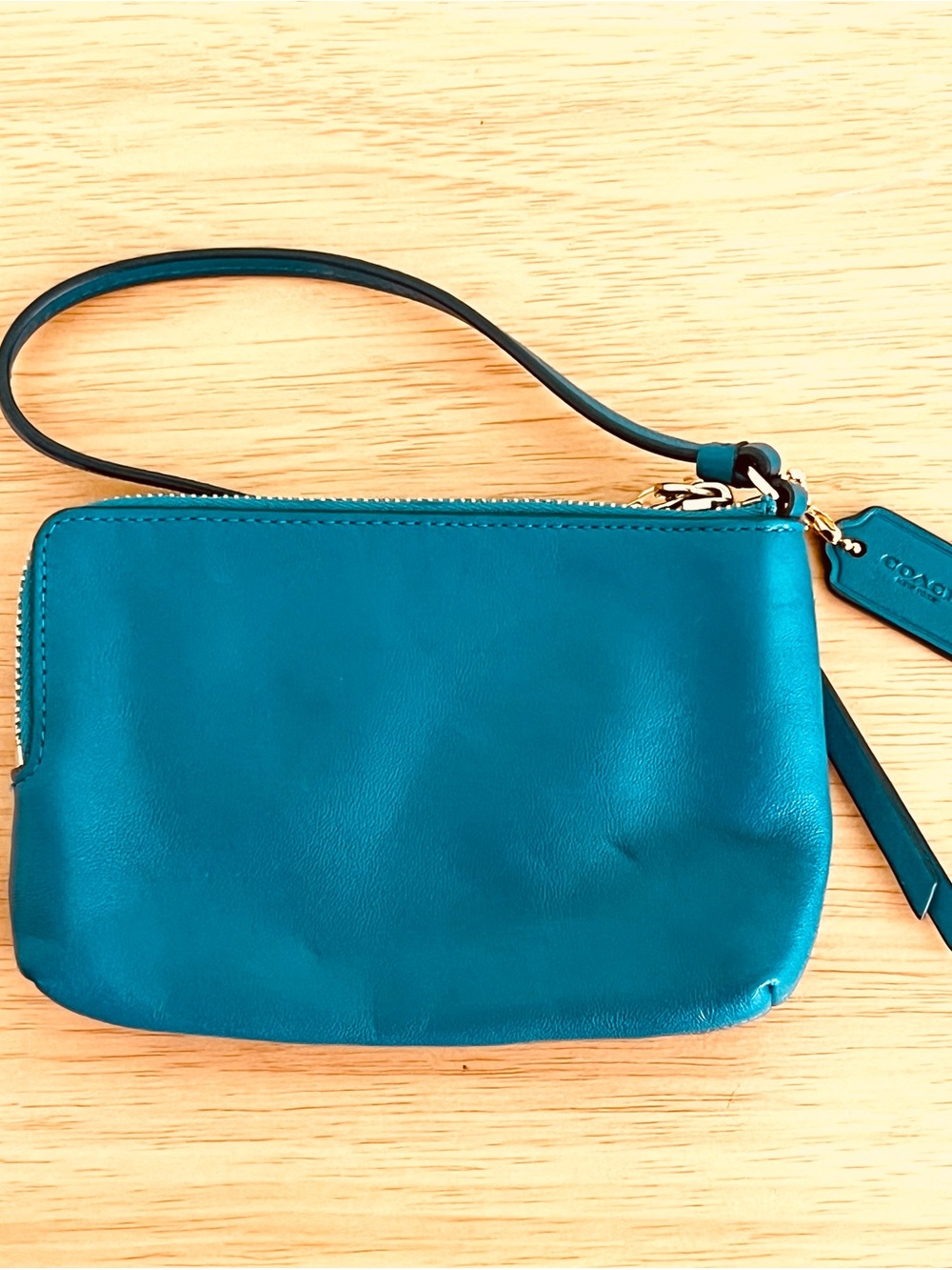 Coach Teal Leather Wristlet Pouch - Picture 2 of 5